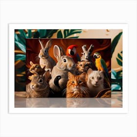 A distinctive collection of cats, birds and rabbits Art Print