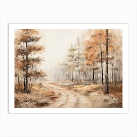 A Painting Of Country Road Through Woods In Autumn 41 Art Print