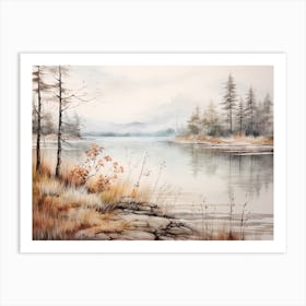 A Painting Of A Lake In Autumn 77 Art Print