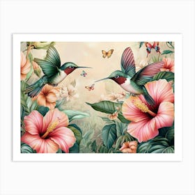 Hummingbirds And Butterflies Art Print