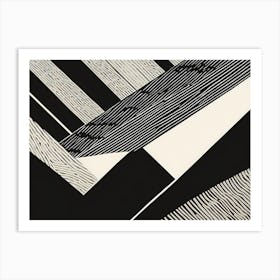 Retro Inspired Linocut Abstract Shapes Black And White Colors art, 198 Art Print