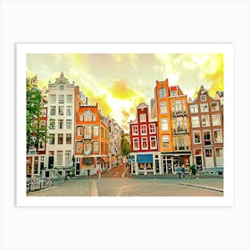 Traditional Dutch Old Houses In Amsterdam At Sunset, Netherlands Art Print