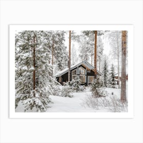 Cabin In Snowy Forest Art Print