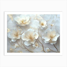 White Flowers On Marble Art Print