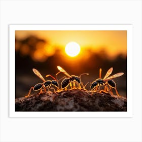 Ant Colony Cooperating Harmoniously Silhouetted Against A Radiant Sunset Amber And Crimson Hues Me (1) Art Print