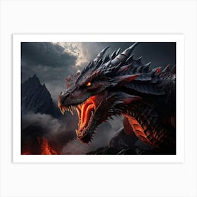 Red Dragon Exhibiting Fierce Power As It Glares With Piercing Eyes Backlit By A Subdued Inferno Sh Art Print