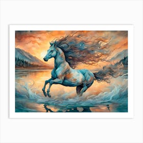 Horse In The Water - Ai Art Print