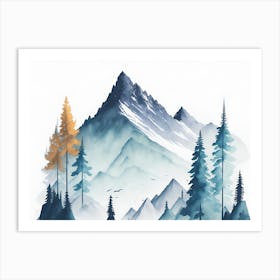 Mountain And Forest In Minimalist Watercolor Horizontal Composition 446 Art Print