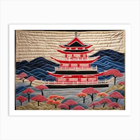 Japanese Pagoda, Japanese Quilting Inspired Art, 1500 Art Print