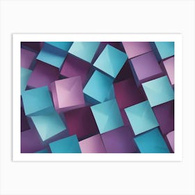 3d Rendering Of A Wall Of Colorful Cubes In Blue, Pink, And Purple, Creating A Playful And Abstract Pattern Art Print