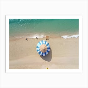 Aerial View Of A Blue And White Beach Umbrella Summer Photography Art Print