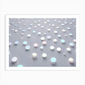 3d Rendering Of Numerous Small, Shiny Discs Scattered Across A Light Gray Surface, Creating A Random, Playful Pattern Art Print