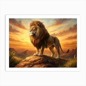 Majestic Lion Standing On A Rock At Sunset 1 Art Print