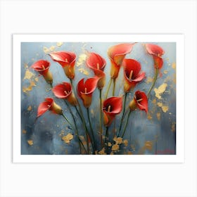 Gold Plated Red Calla Lily Flowers Pt. 3 Art Print