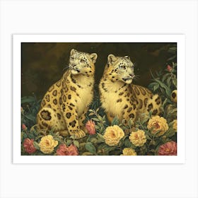 Floral Animal Illustration Snow Leopard 1 Art Print