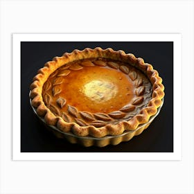 A Golden Brown Pie Isolated On A Black Background 1 Art Print