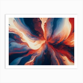 Abstract Painting Style Image Of Swirling, Dynamic Lines And Textures In A Color Gradient From Deep Blue To Orange, Creating A Sense Of Motion Art Print