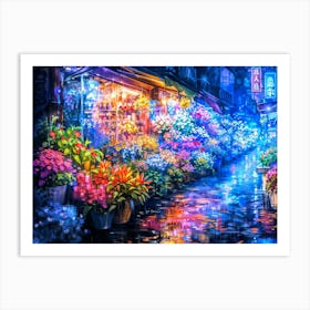 Flower Market At Night Art Print