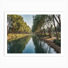 River, Trees And Grass Art Print