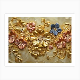 3d Golden Floral 1 Art Print