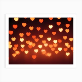 Abstract Image Of A Blurred Background With Heart Shaped Bokeh Lights In Shades Of Red And Orange Art Print