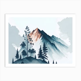 Mountain And Forest In Minimalist Watercolor Horizontal Composition 391 Art Print