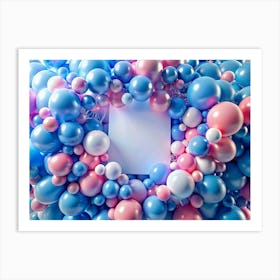 White Blank Square In Pink And Blue Balloons Art Print