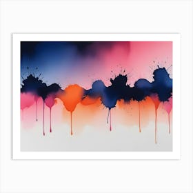 Abstract Watercolor Splashes In Pink, Orange, And Blue Art Print