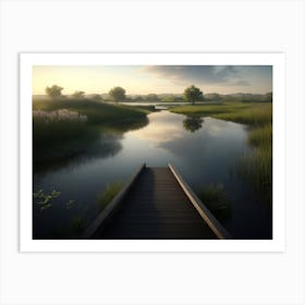 Strolling Path Along The Waterside Of A Beautiful Wetland Art Print