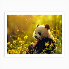 Serenity in Nature: Panda Amid Golden Blooms Art Print