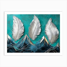 Vibrant 3d Featuring Deep Emerald, Glimmering Bronze Feathers and Captivating Art Print