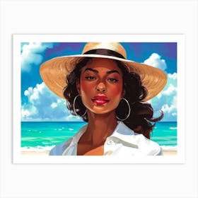 Illustration of an African American woman at the beach 16 Art Print