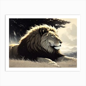 Lion In The Grass Art Print