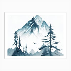 Mountain And Forest In Minimalist Watercolor Horizontal Composition 272 Art Print