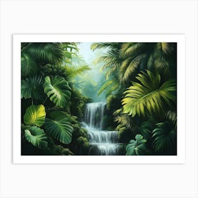 3d Waterfall In The Jungle Art Print