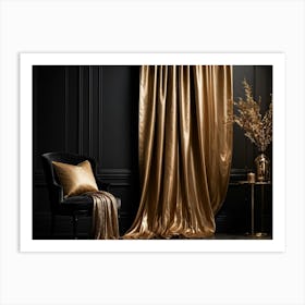 Curving Gold Drapery Cascades Down A Rich Brown Wall The Silken Material Emulating The Fluidity And (7) Art Print