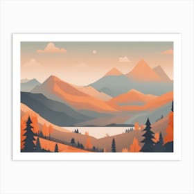 Misty mountains horizontal background in orange tone 105 Art Print