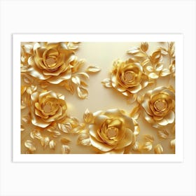 3d Floral Design With Golden Roses 1 Art Print