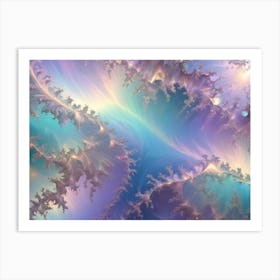 Abstract, Swirling, And Ethereal Image Of Pale Blue And Purple Clouds With Hints Of Gold And Silver Against A Sky Like Background Art Print