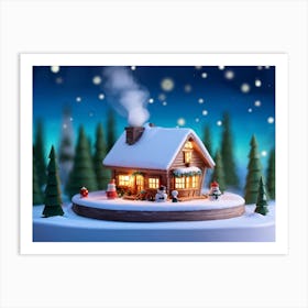 Miniature House Shaped Like A Cup Nestled In A Snow Covered Landscape At Night Illuminated By Windo Art Print