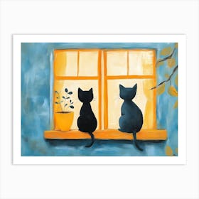 Cats In Window 2 Art Print