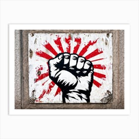 A Clenched Fist Emblematic Of Both Power And Protest Striking Through A Backdrop Of Chaos And Turm (6) Art Print