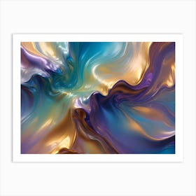 Abstract Image Of Swirling, Liquid Colors, Resembling A Cosmic Nebula Or Liquid Marble, With A Mix Of Teal, Blue, And Gold Hues Art Print