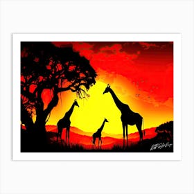 Serengeti Sun - Giraffes At Sunset Art Print