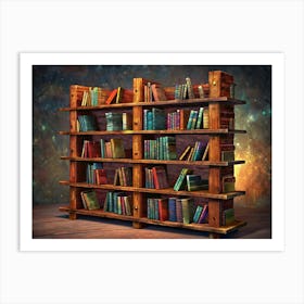 Vintage Bookshelf With Stacked Books Art Print