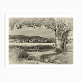 Bench By The Pond Art Print