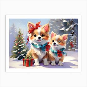 Christmas Corgis 1 Art Print