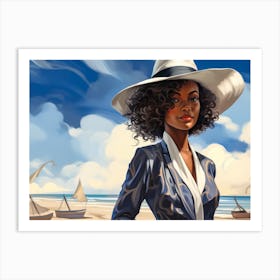 Illustration of an African American woman at the beach 68 Art Print