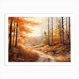 A Painting Of Country Road Through Woods In Autumn 27 Art Print