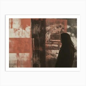 Woman Standing In Front Of Abstract Painting Art Print